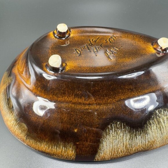 Dryden Pottery Teardrop Shape Dish Plate Centerpiece Brown Glazed Marked Vintage - Picture 8 of 16